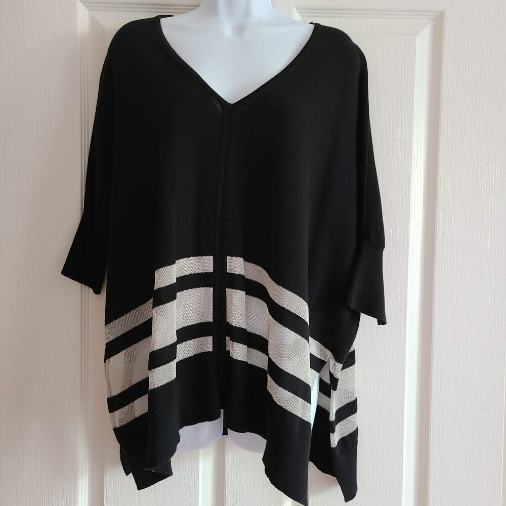 TRINA TURK Dolman Sleeve Semi Sheer Stripe Metallic Sweater Women's Size Small - Picture 1 of 9